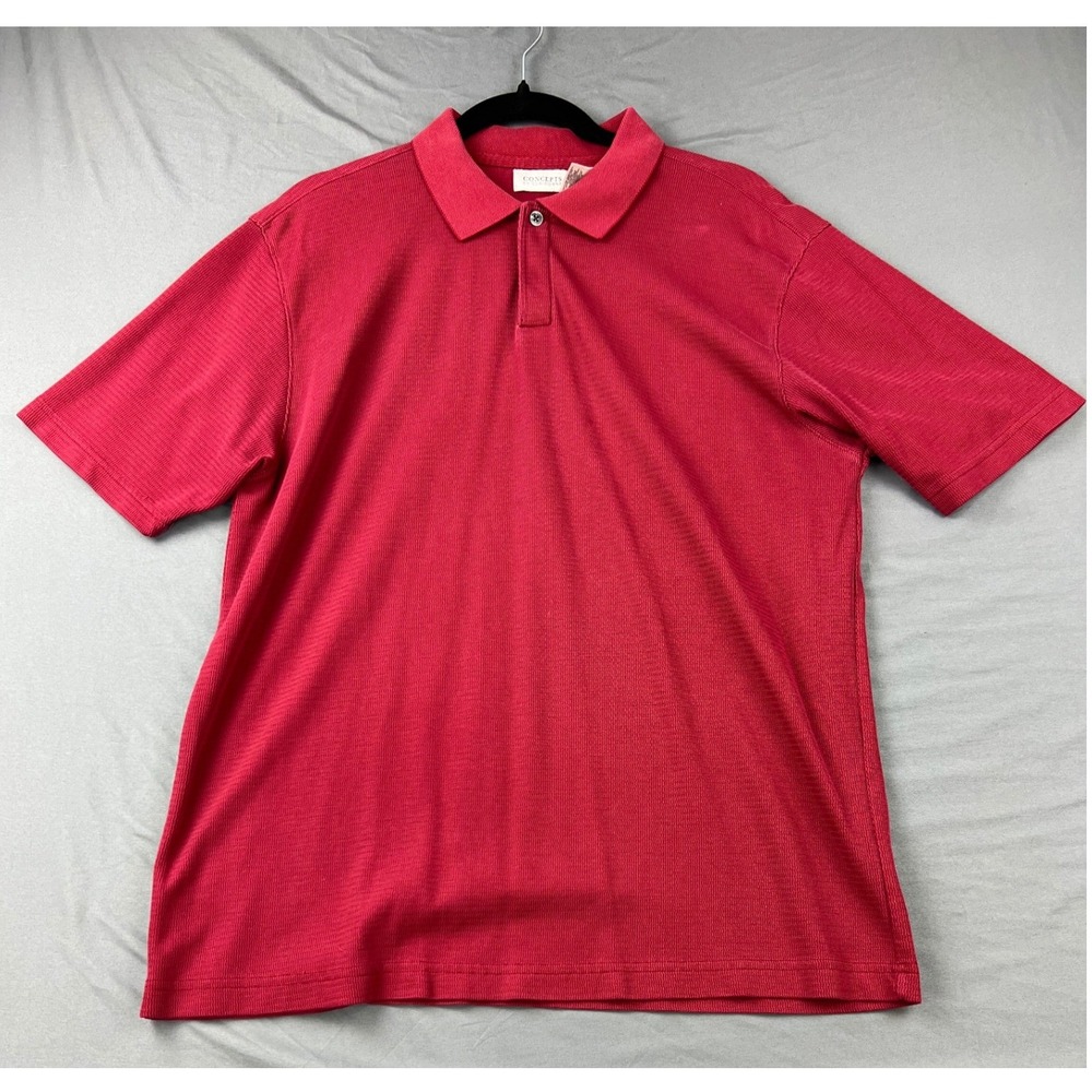 Concepts by Claiborne Polo Shirt Mens Large Red Fair Pima Cotton Blend Textured